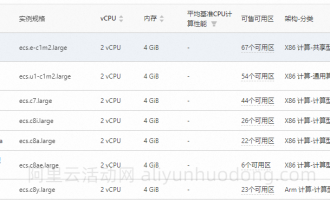 阿里云服务器2核4G、4核8G、8核16G配置租用收费标准与活动价格汇总